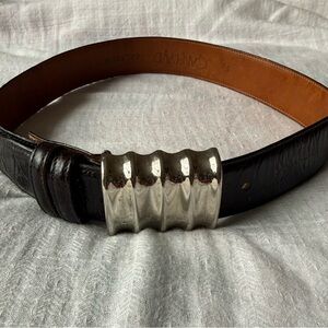 Vintage Joan &David Black Leather Belt with Silver Buckle.